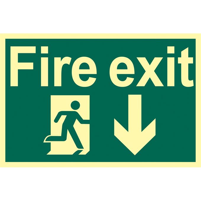 Glow In The Dark 'Fire Exit Arrow Down' Safety Sign