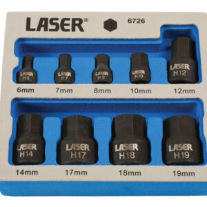 Low Profile Impact Hex Socket Bit Set 1/4"D, 3/8"D 9pc